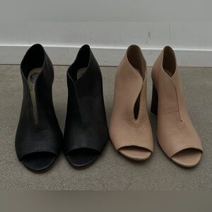 Vince Camuto Peep-Toe Leather Heel Booties Bundle in Black and Taupe Size 6.5